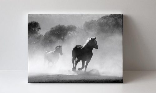 White empty canvas. Gray wall on background. Mock up poster fram